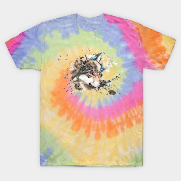 Wolf Tie dye art design T-Shirt by BostonBulldog